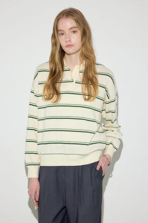 カシミヤミックスポロカラーボーダーニット