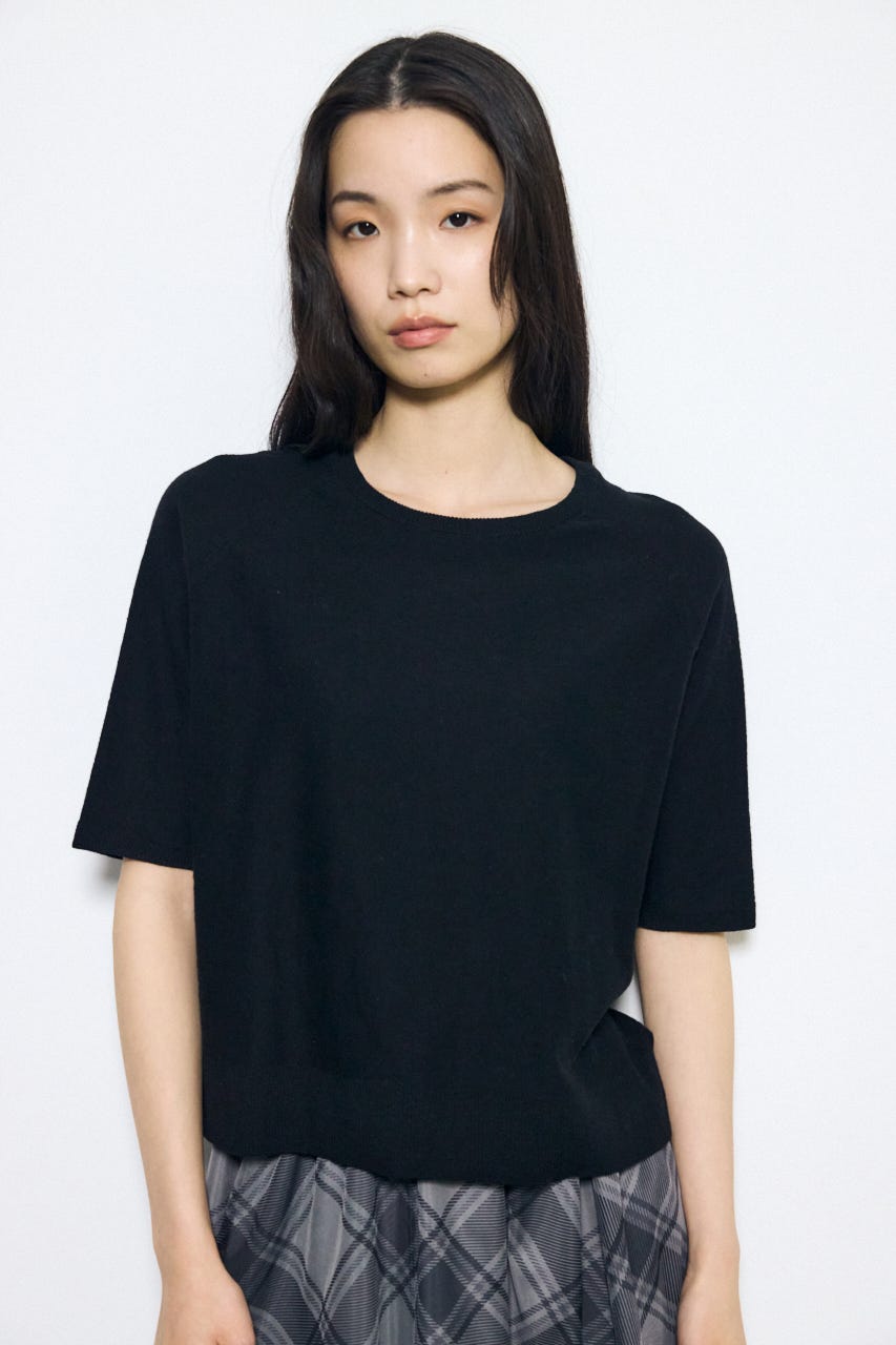 カシミヤミックスハーフスリーブニット BLK S