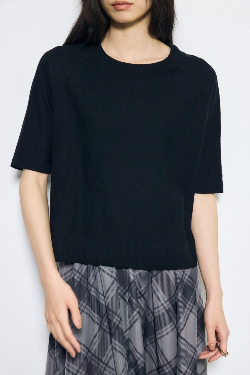 カシミヤミックスハーフスリーブニット BLK S