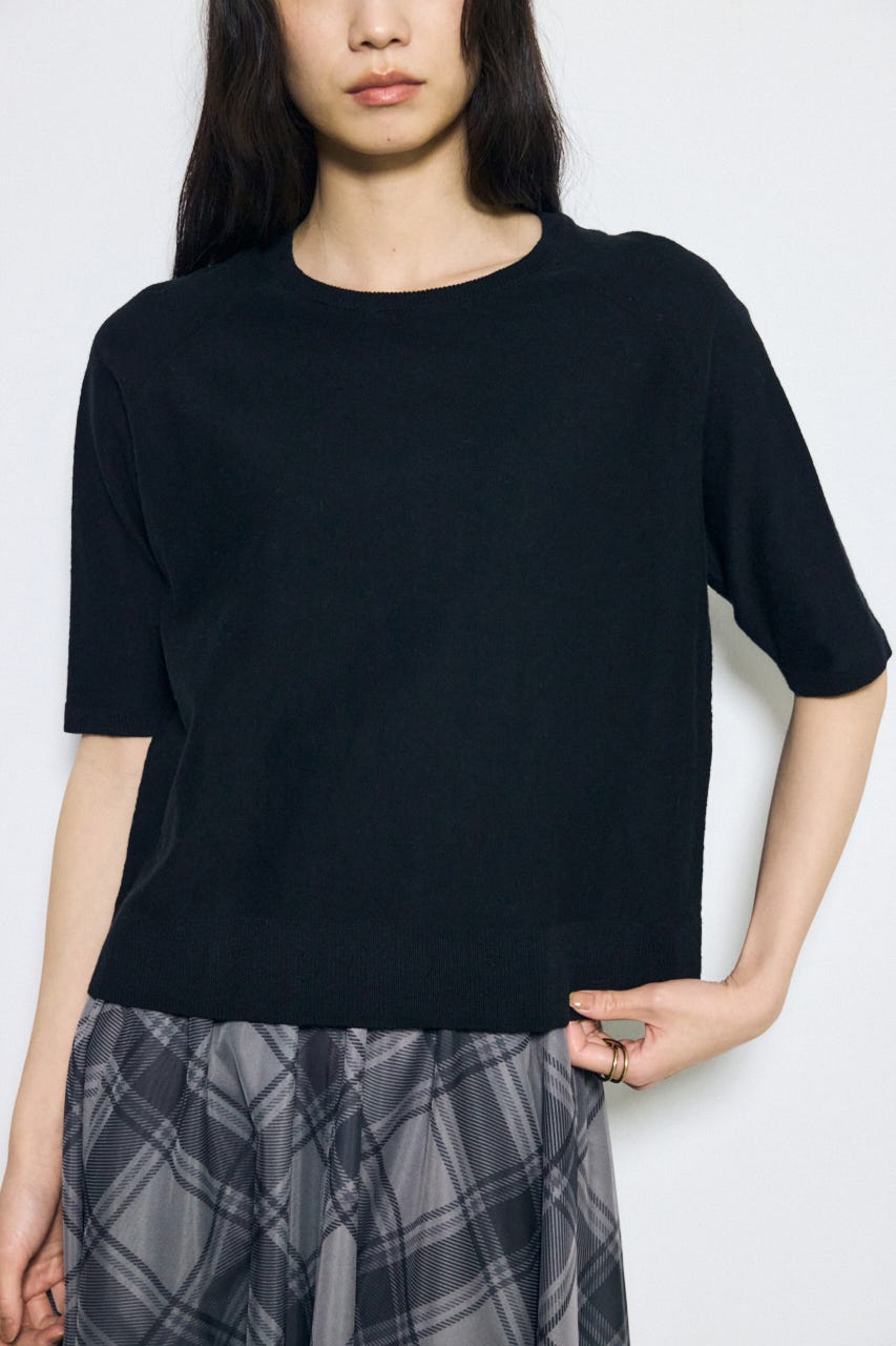 カシミヤミックスハーフスリーブニット BLK S