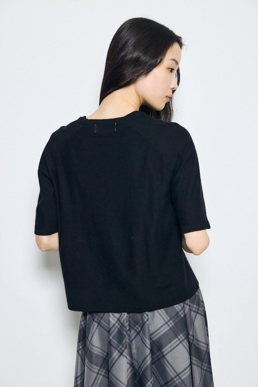 カシミヤミックスハーフスリーブニット BLK S