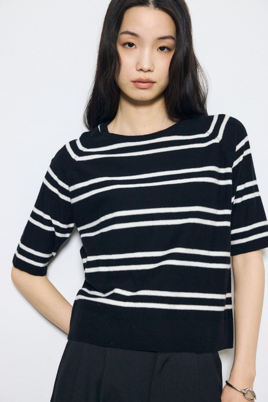 カシミヤミックスハーフスリーブニット 柄BLK M