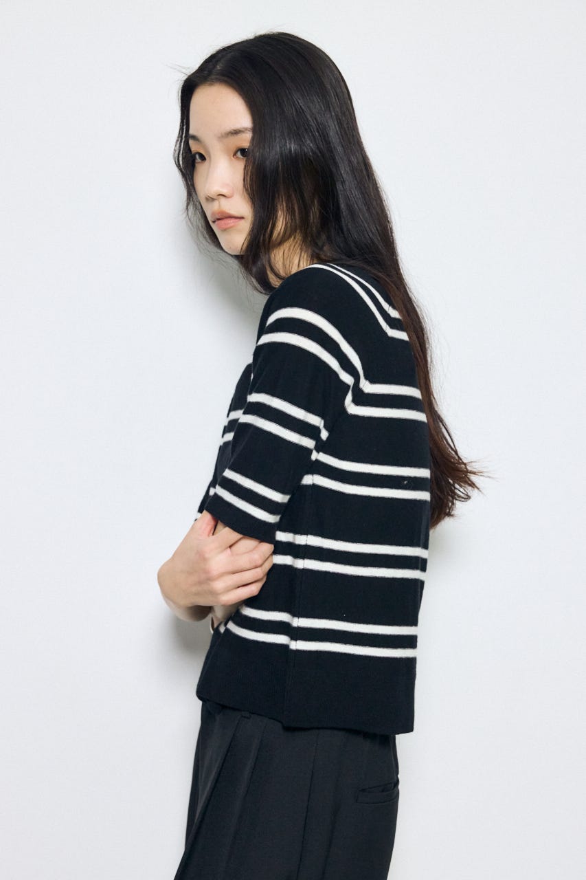 カシミヤミックスハーフスリーブニット 柄BLK M