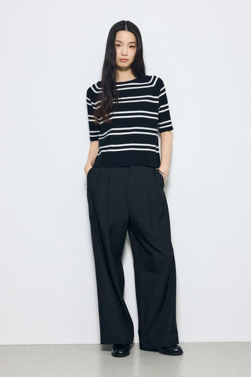 カシミヤミックスハーフスリーブニット 柄BLK M