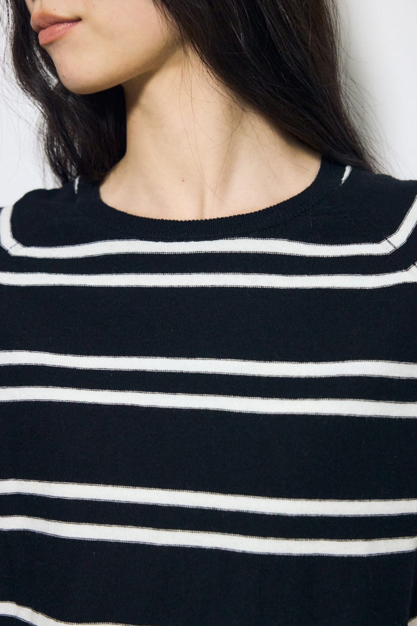 カシミヤミックスハーフスリーブニット 柄BLK M