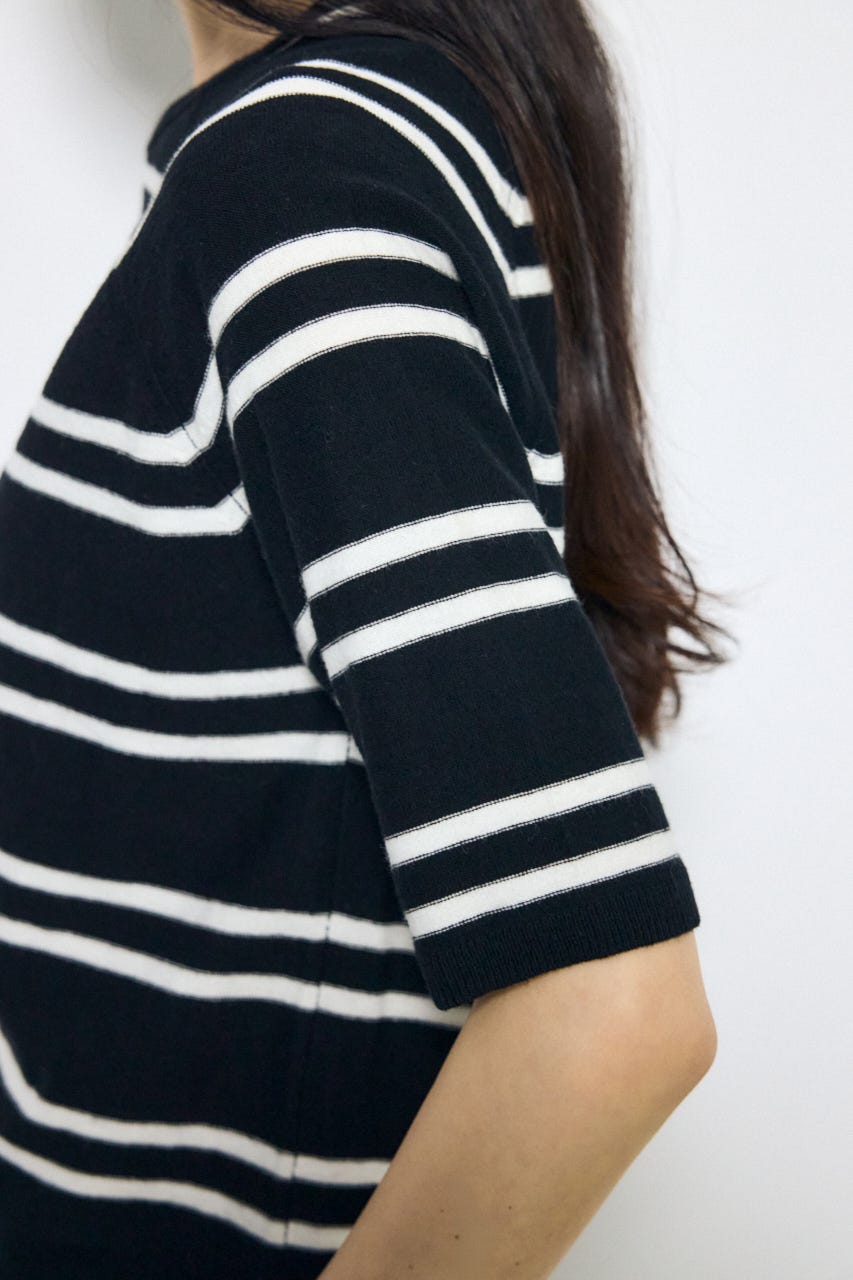 カシミヤミックスハーフスリーブニット 柄BLK M