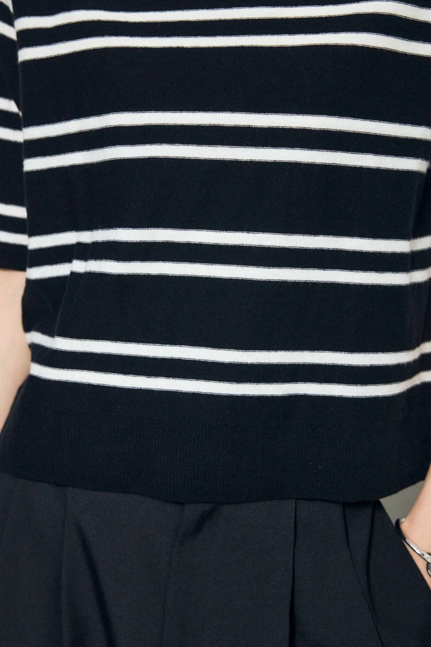 カシミヤミックスハーフスリーブニット 柄BLK M