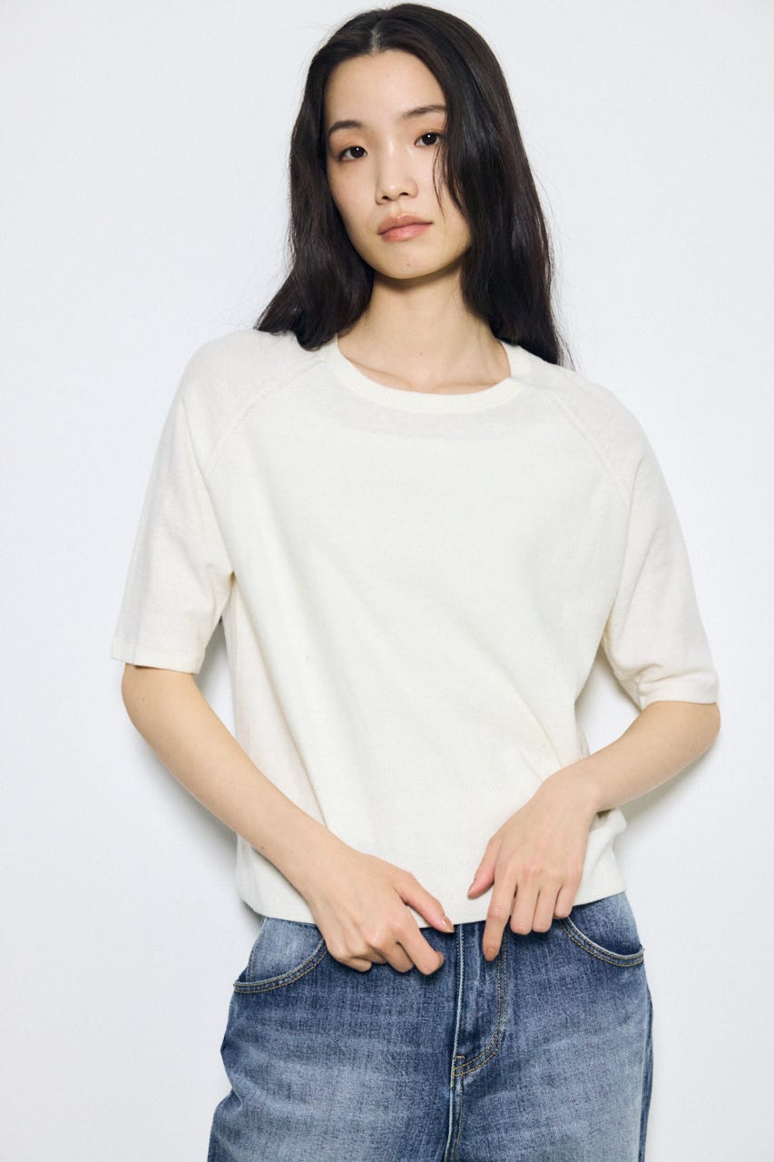 カシミヤミックスハーフスリーブニット O/WHT S