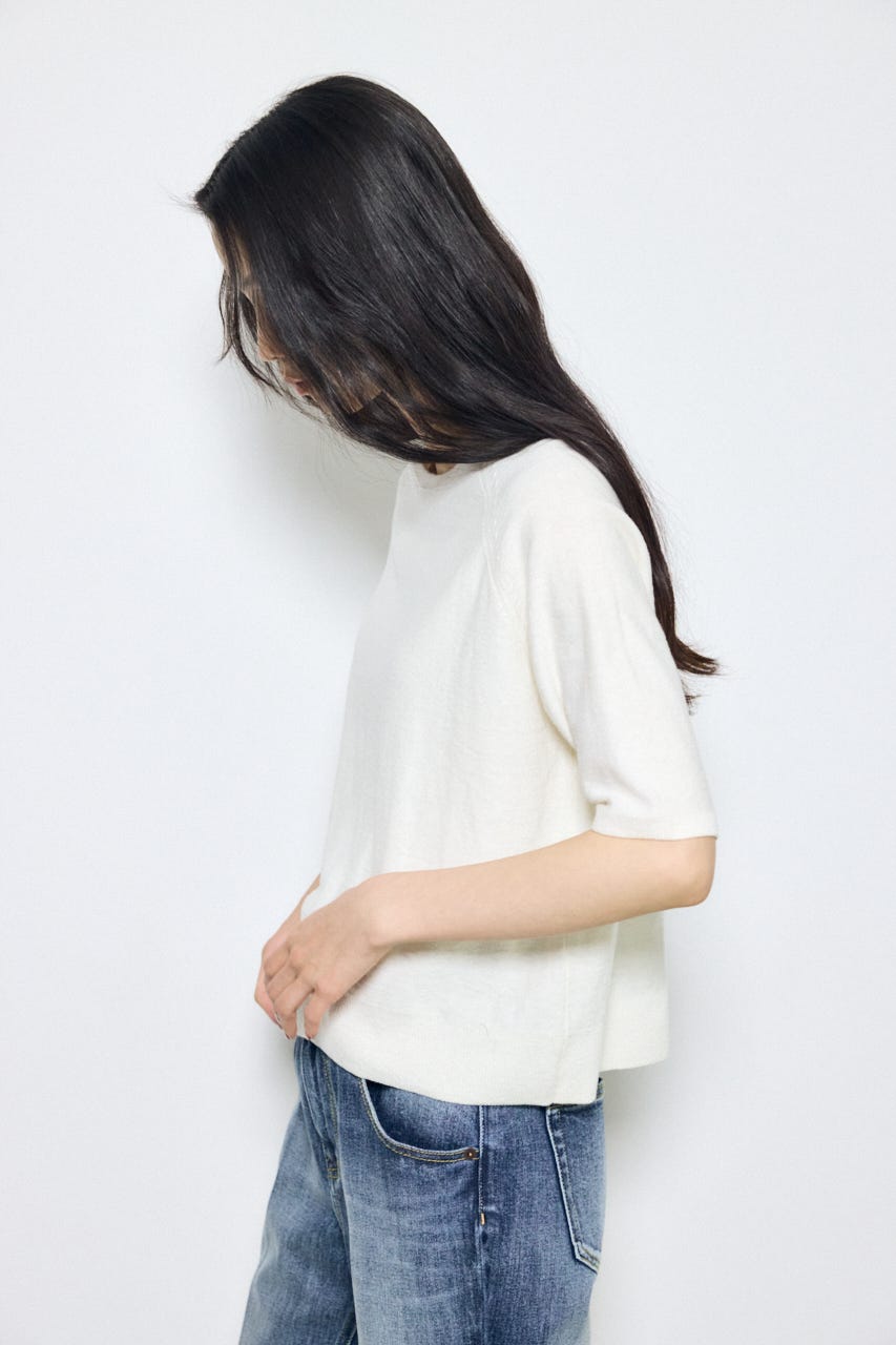 カシミヤミックスハーフスリーブニット O/WHT S