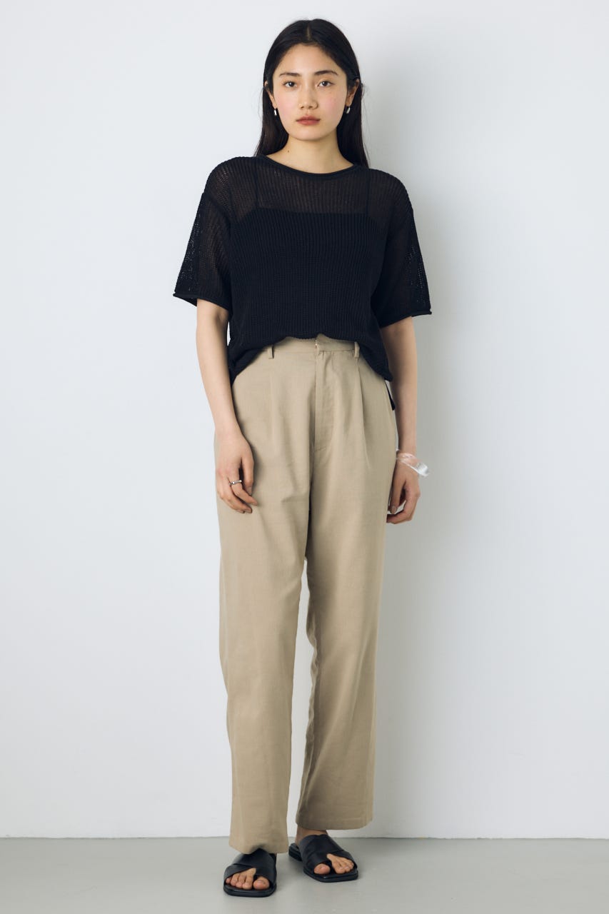 畔編み半袖ニットトップス BLK S