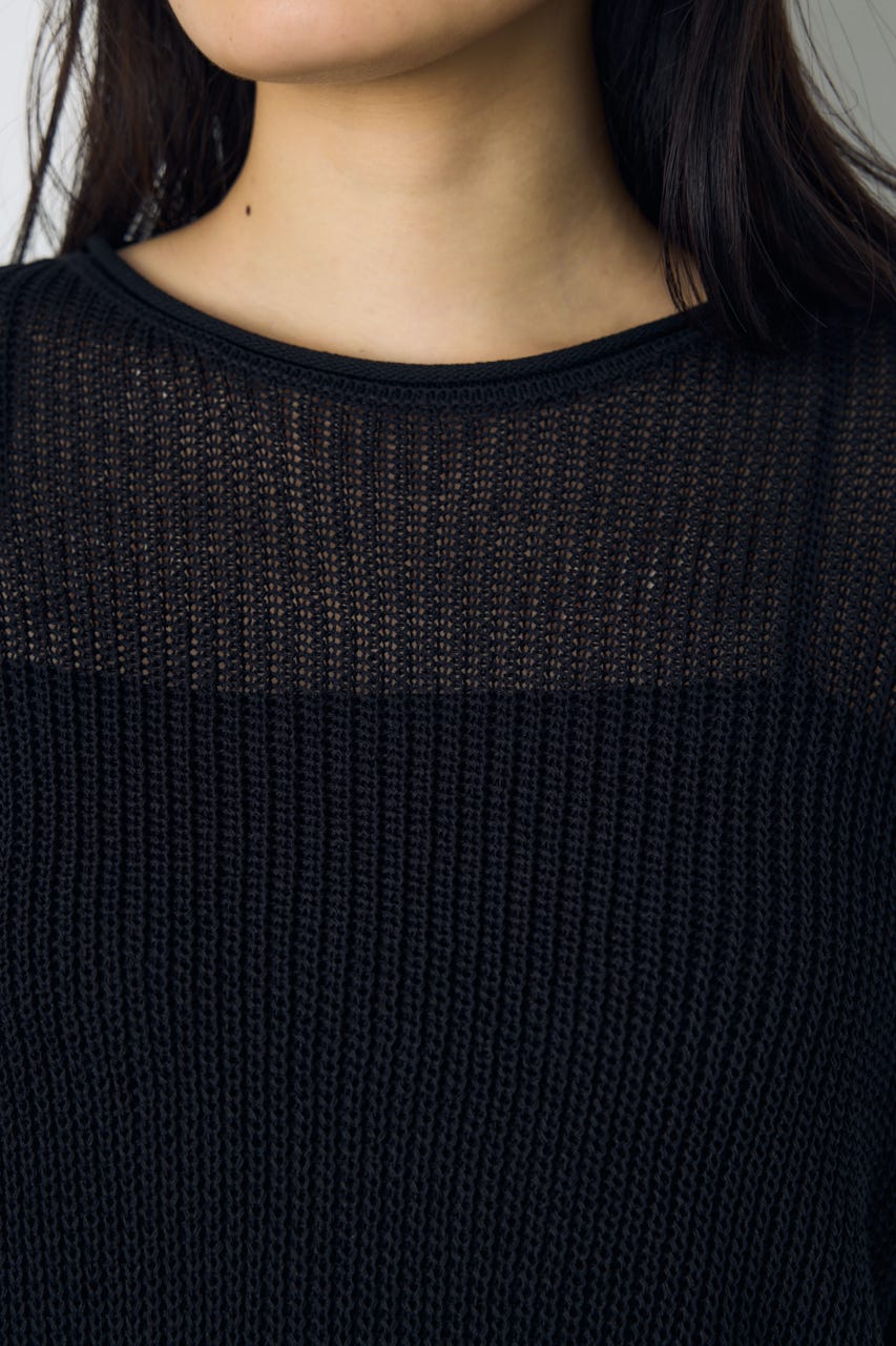 畔編み半袖ニットトップス BLK S