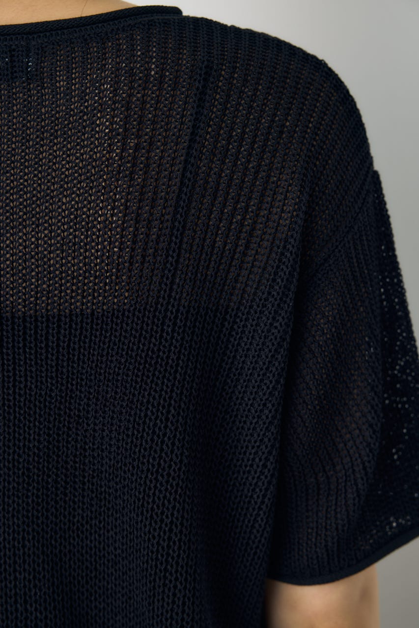 畔編み半袖ニットトップス BLK S