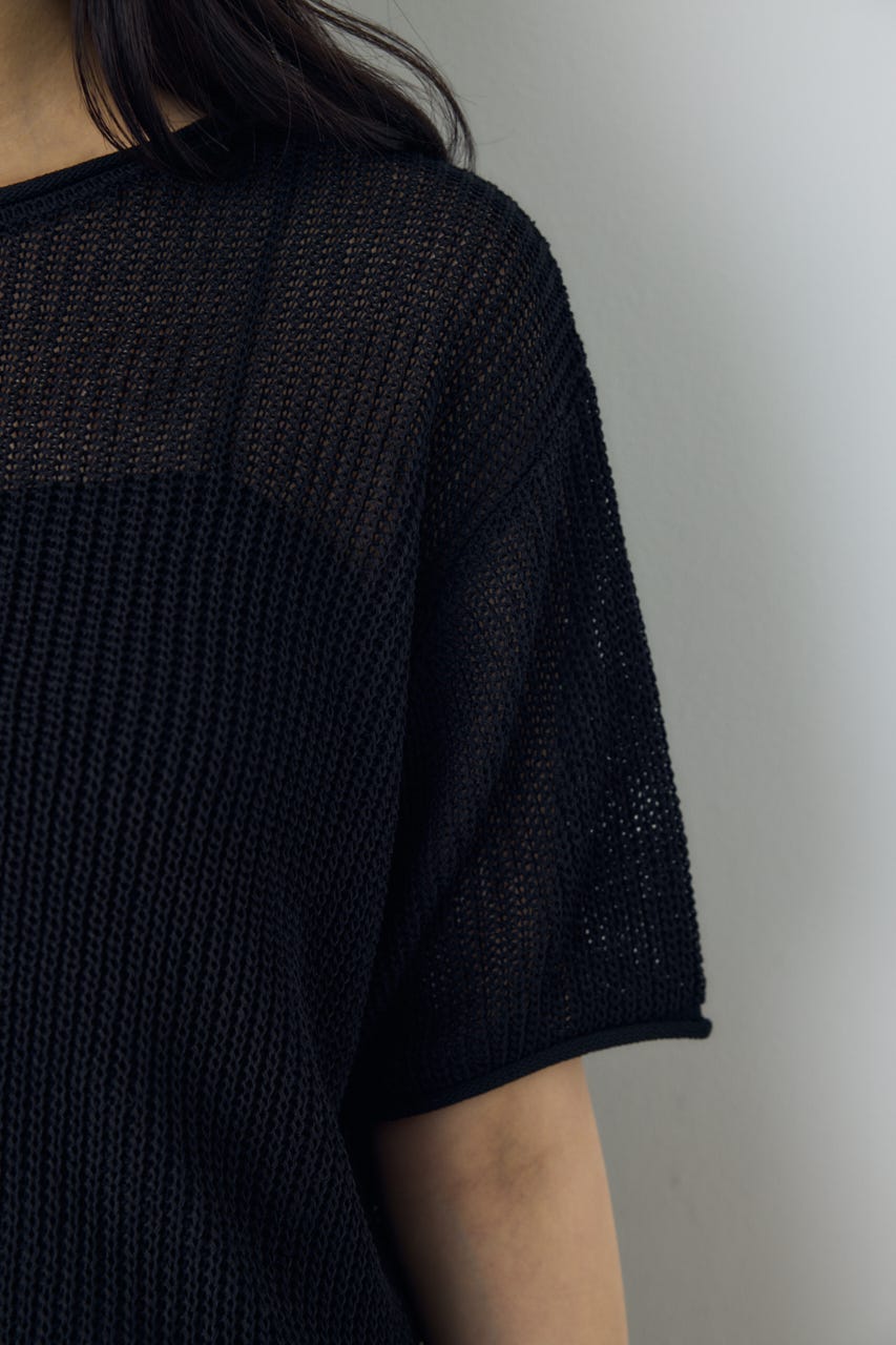 畔編み半袖ニットトップス BLK S