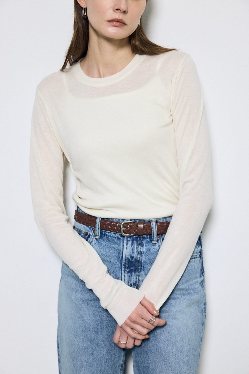 シアー素材ロングTシャツ O/WHT FREE