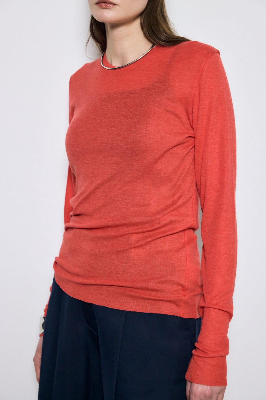 シアー素材ロングTシャツ RED FREE