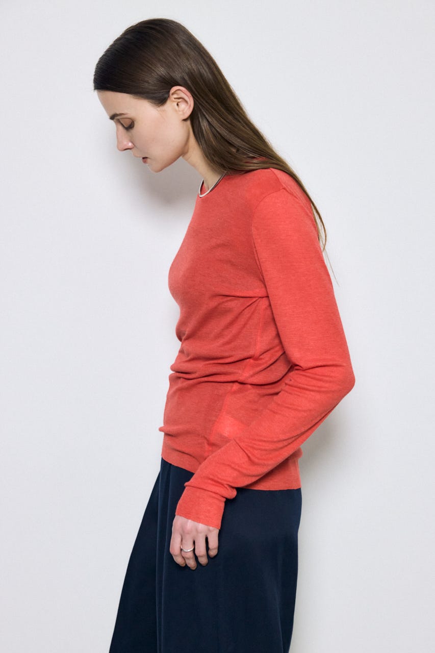 シアー素材ロングTシャツ RED FREE