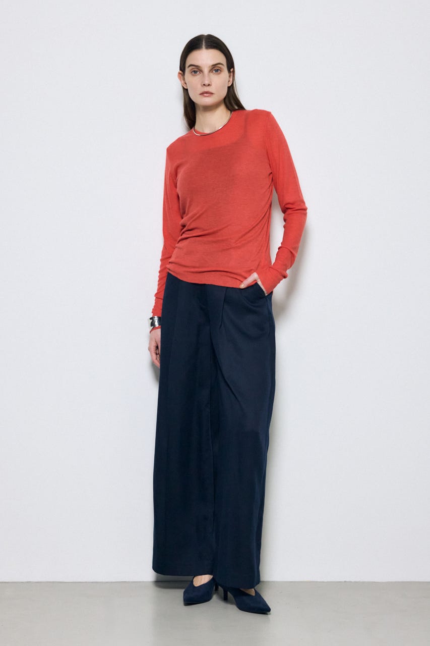 シアー素材ロングTシャツ RED FREE