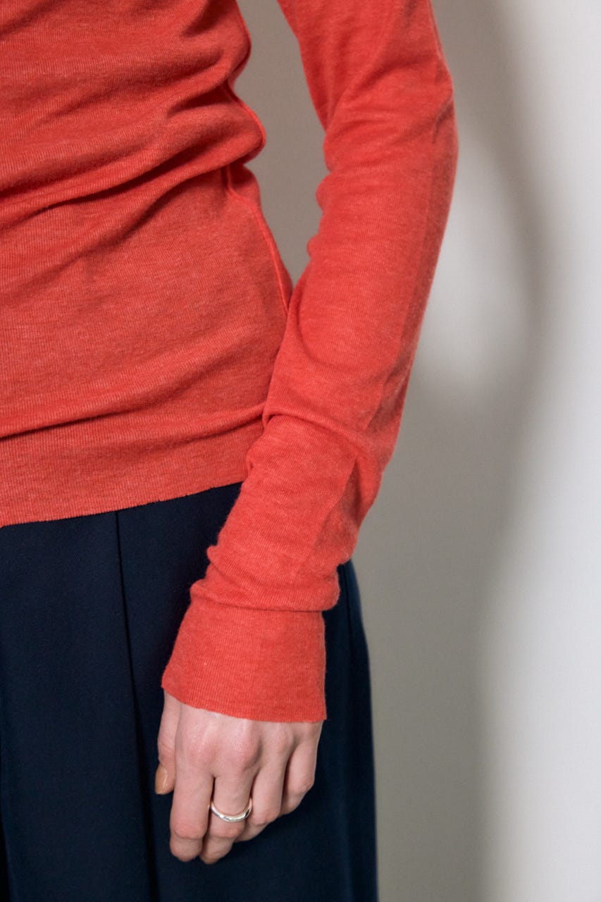 シアー素材ロングTシャツ RED FREE