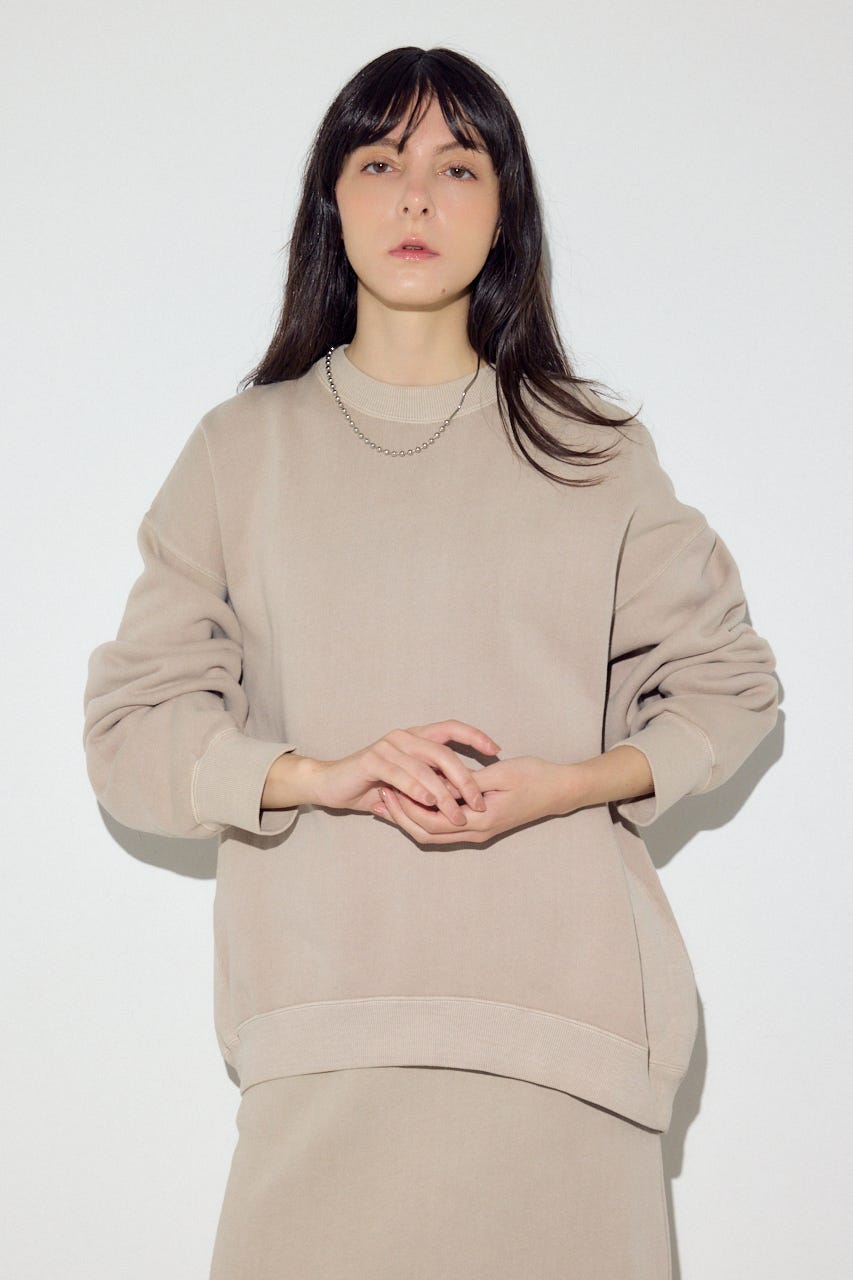 ピグメント起毛裏毛クルーネックトップス BEG S