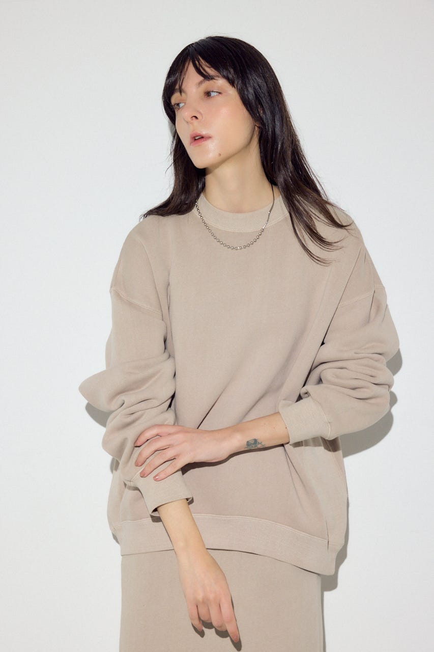 ピグメント起毛裏毛クルーネックトップス BEG S