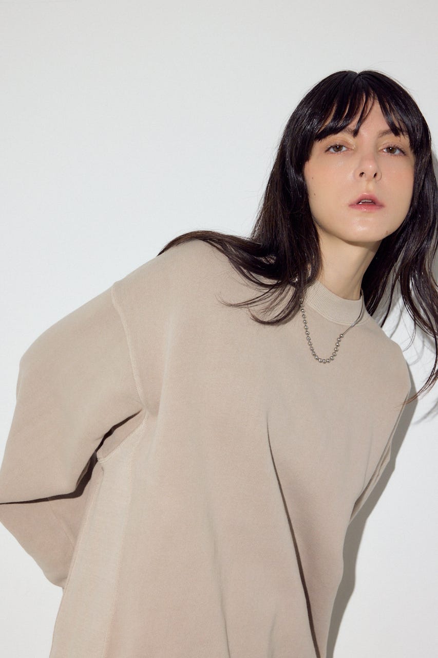 ピグメント起毛裏毛クルーネックトップス BEG S