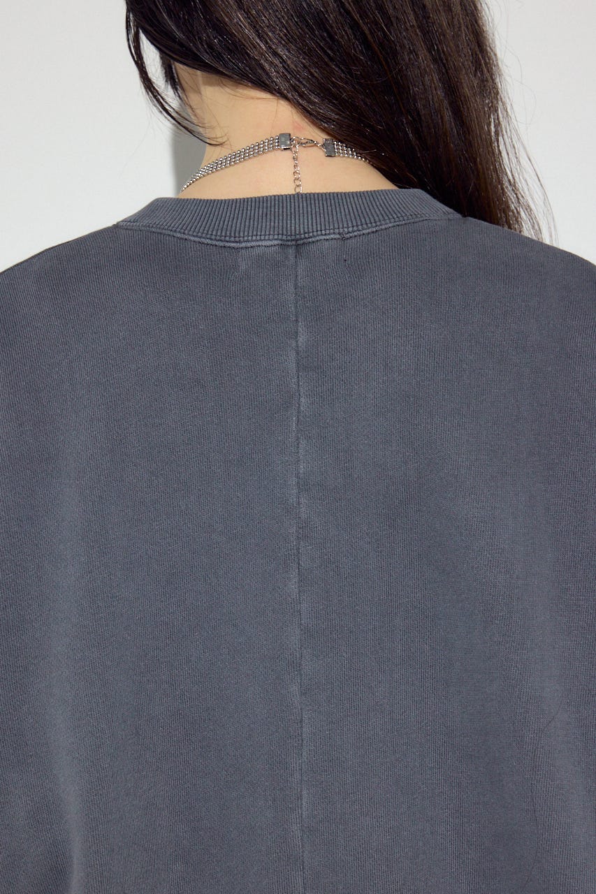 ピグメント起毛裏毛クルーネックトップス L/BLK M