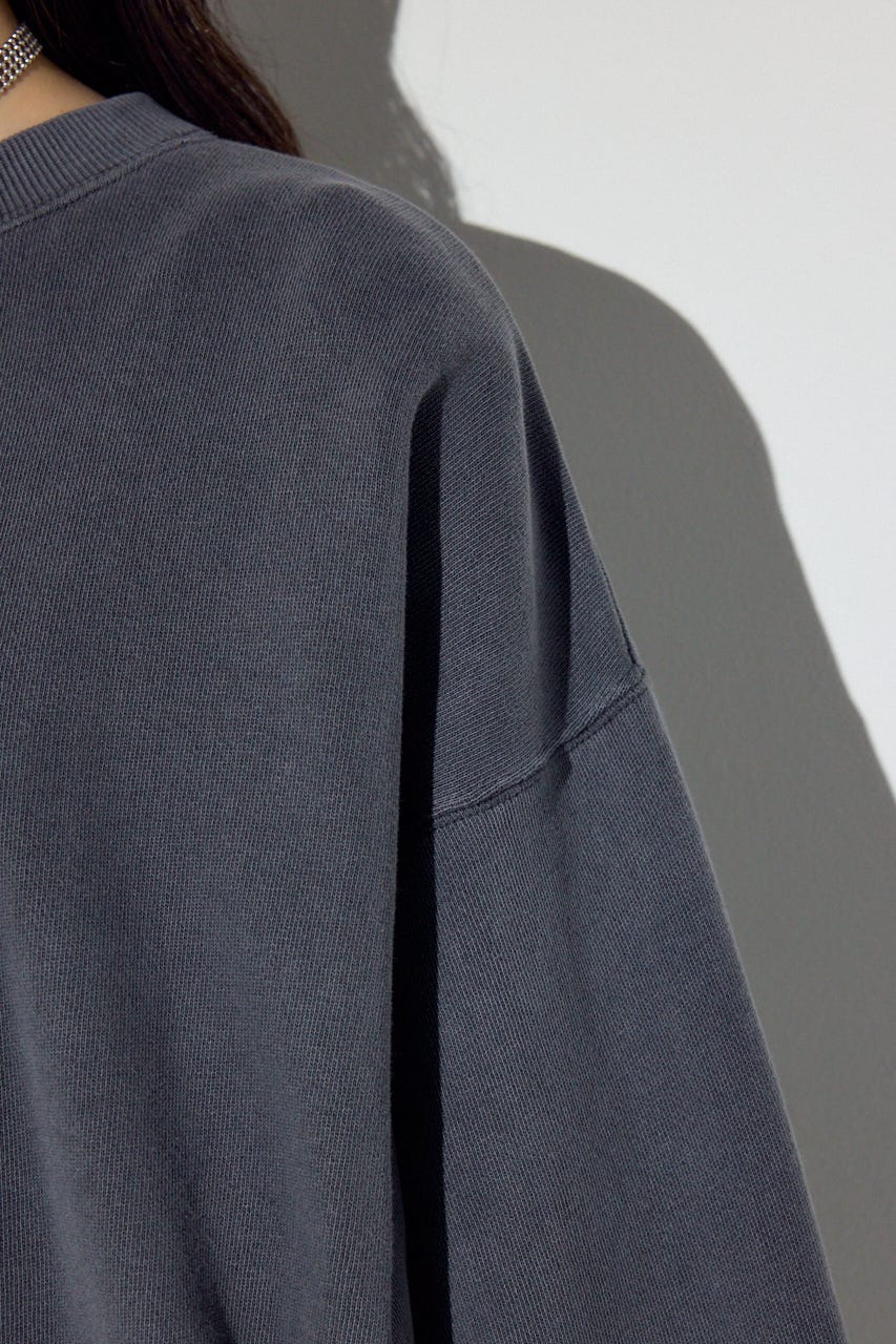 ピグメント起毛裏毛クルーネックトップス L/BLK M