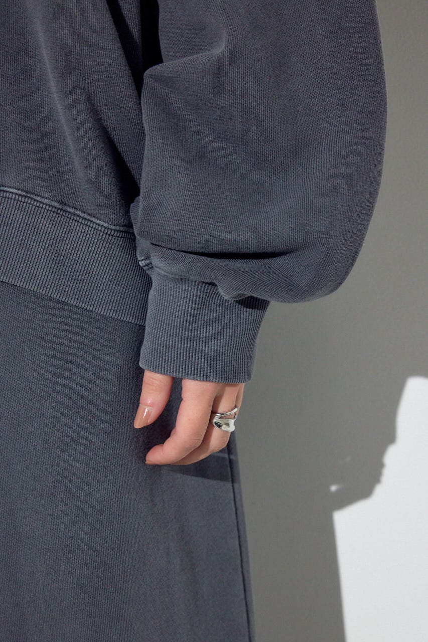 ピグメント起毛裏毛クルーネックトップス L/BLK M