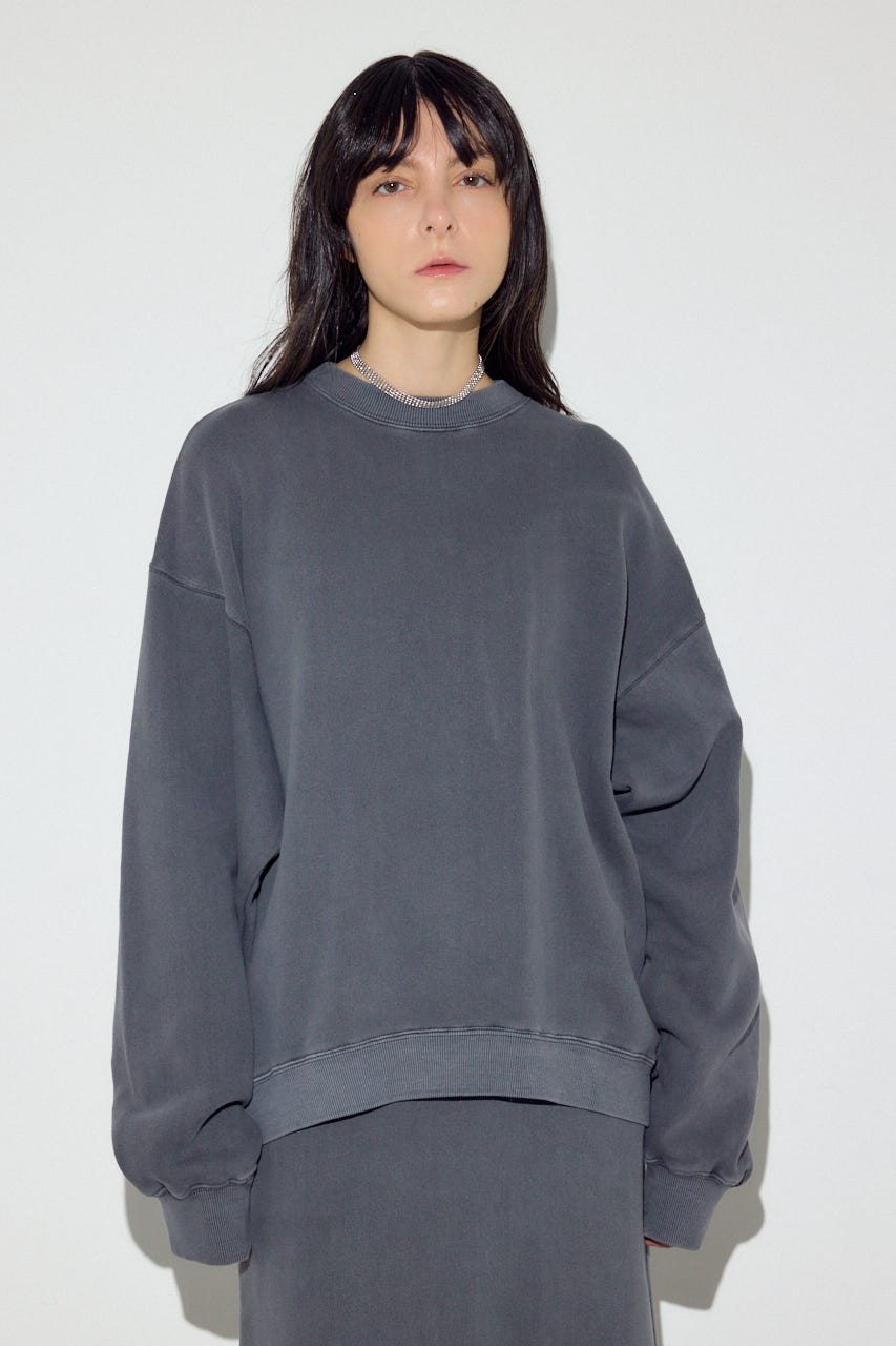 ピグメント起毛裏毛クルーネックトップス L/BLK M