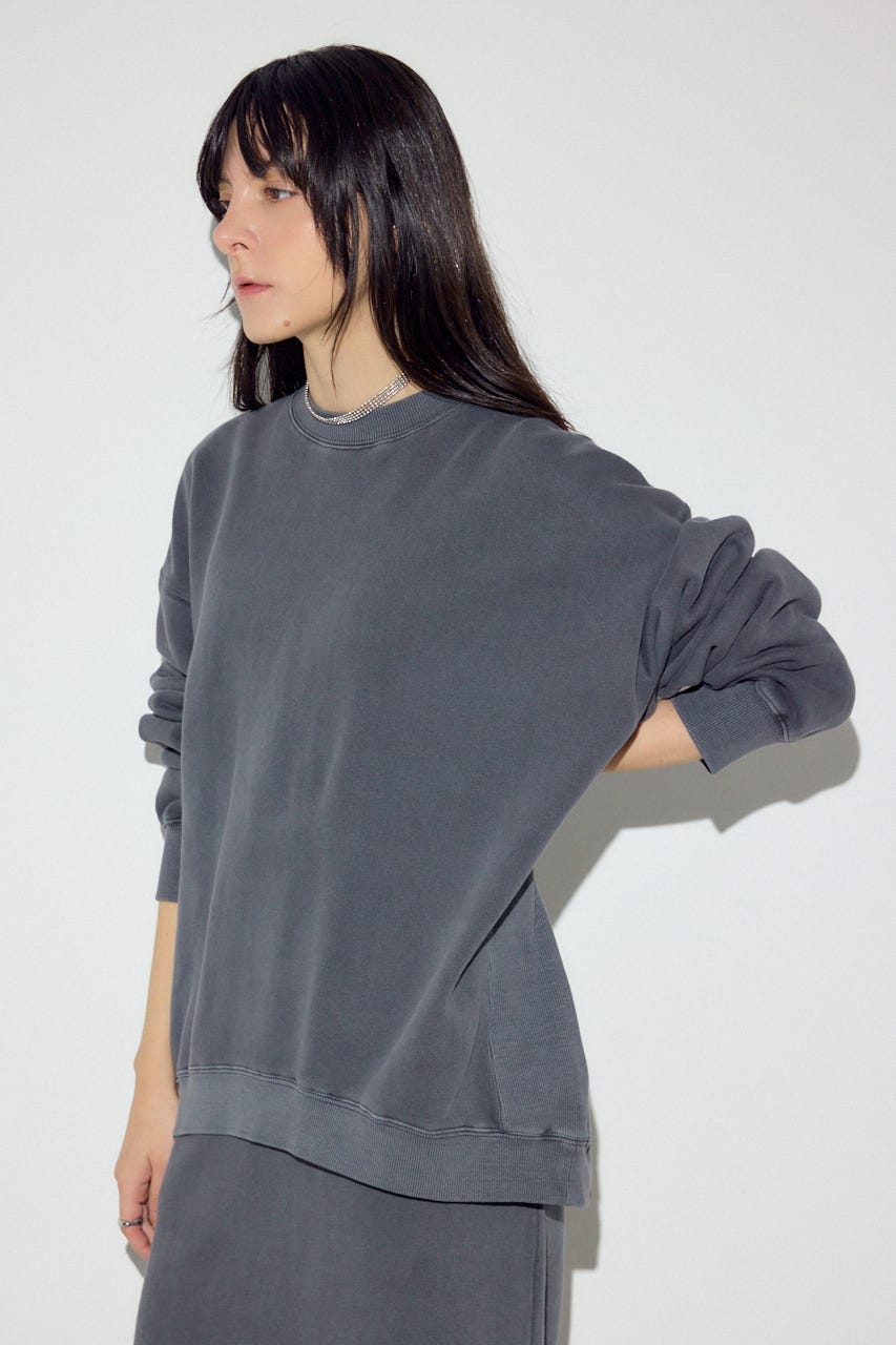 ピグメント起毛裏毛クルーネックトップス L/BLK M