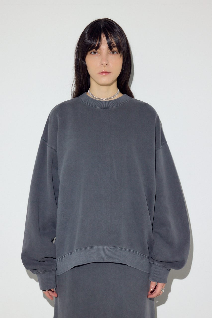 ピグメント起毛裏毛クルーネックトップス L/BLK M