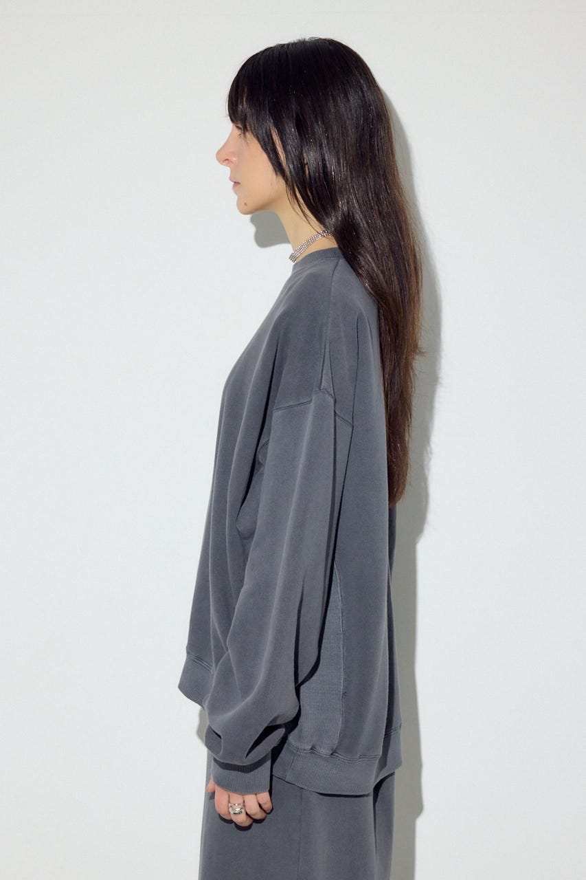 ピグメント起毛裏毛クルーネックトップス L/BLK M