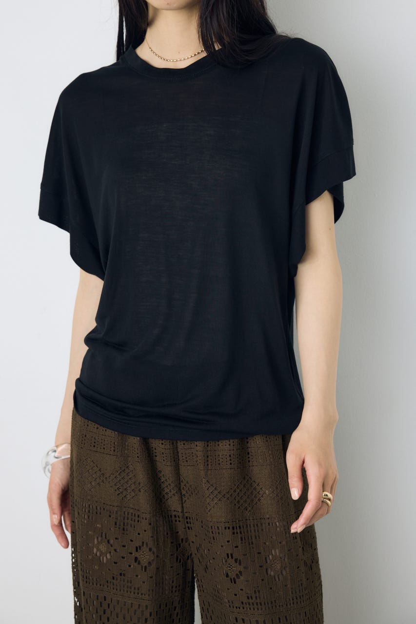 ドレープフレンチスリーブTシャツ BLK S