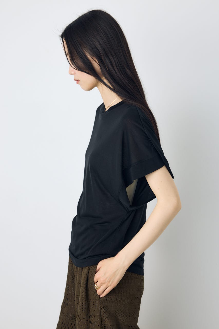 ドレープフレンチスリーブTシャツ BLK S