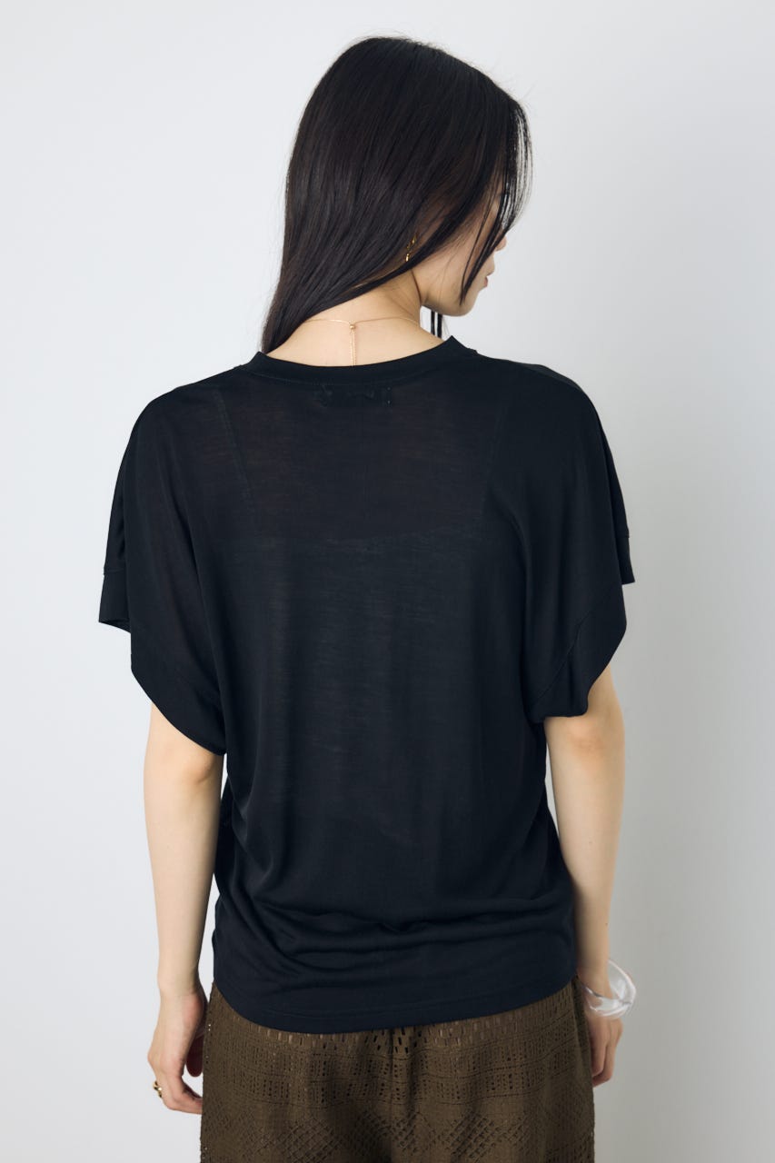 ドレープフレンチスリーブTシャツ BLK S