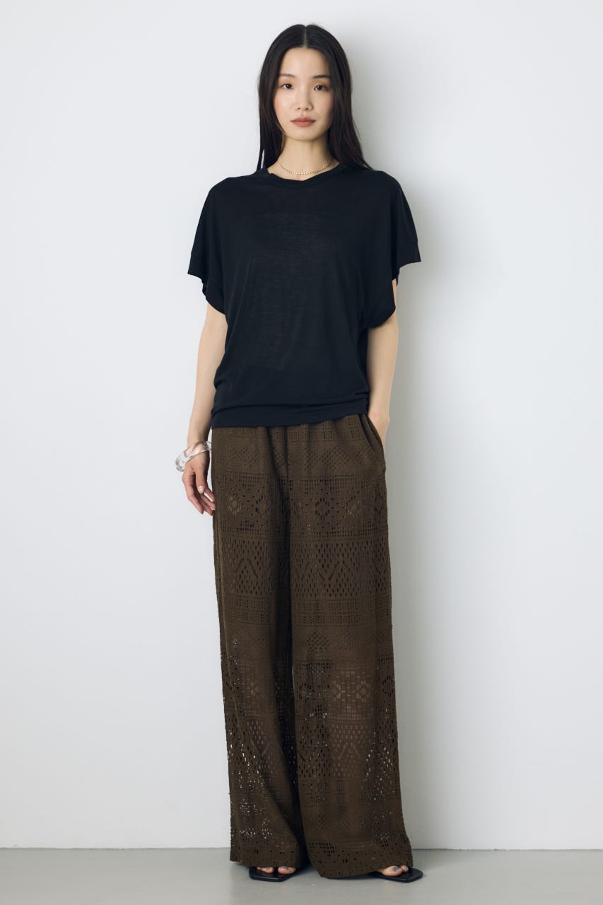 ドレープフレンチスリーブTシャツ BLK S