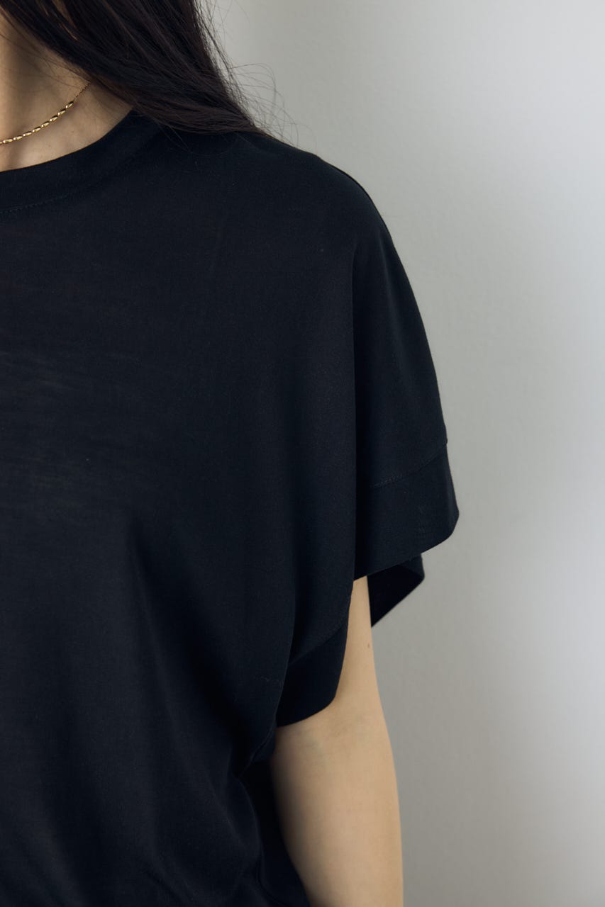 ドレープフレンチスリーブTシャツ BLK S