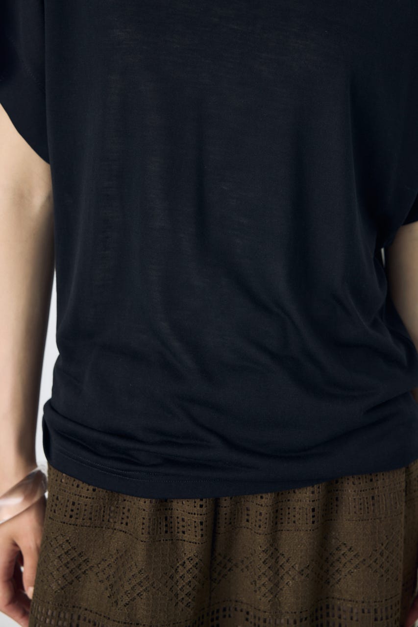 ドレープフレンチスリーブTシャツ BLK S