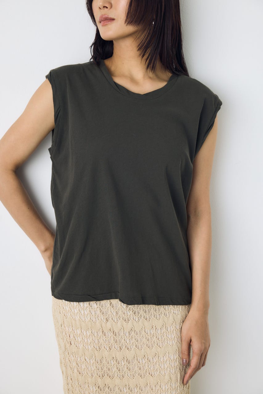 ドライタッチツイストネックタンクトップ L/BLK M