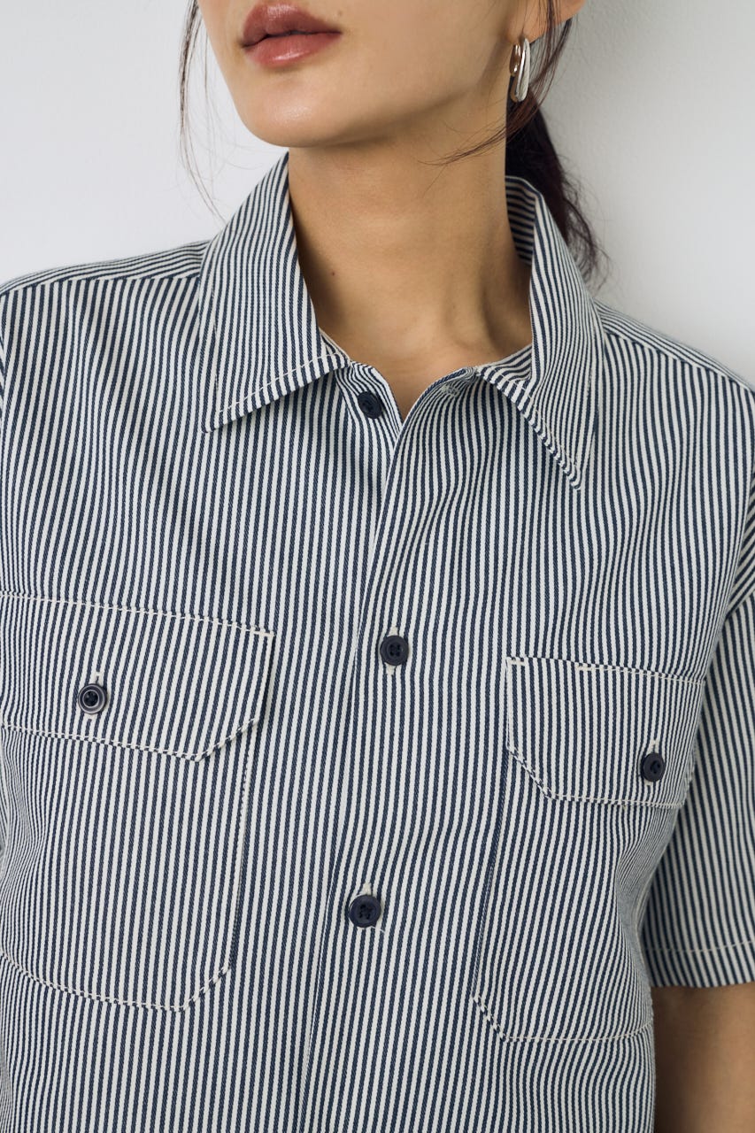 【Dickies（R）×AZUL】ワークシャツ Stripe M