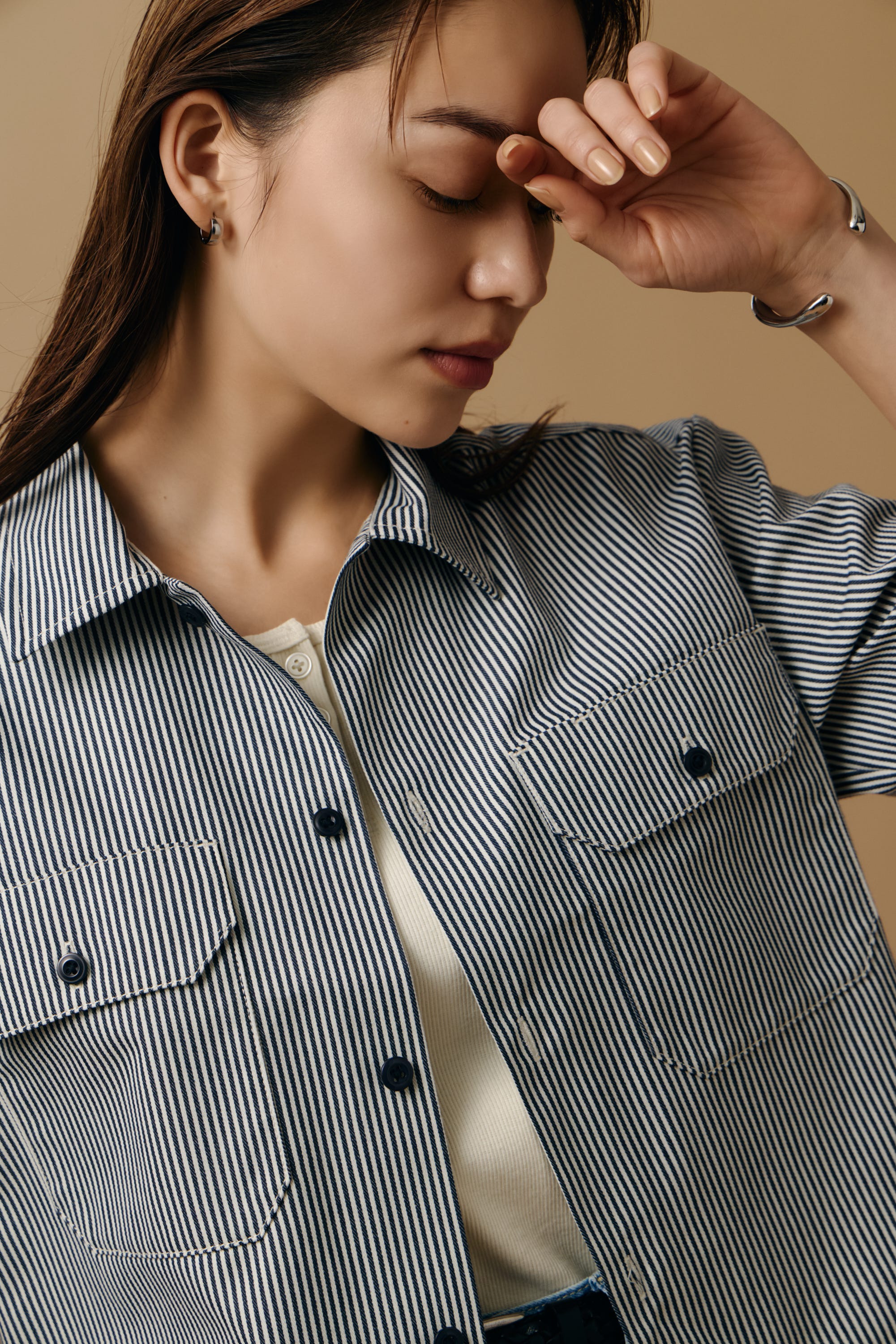 【Dickies（R）×AZUL】ワークシャツ Stripe M