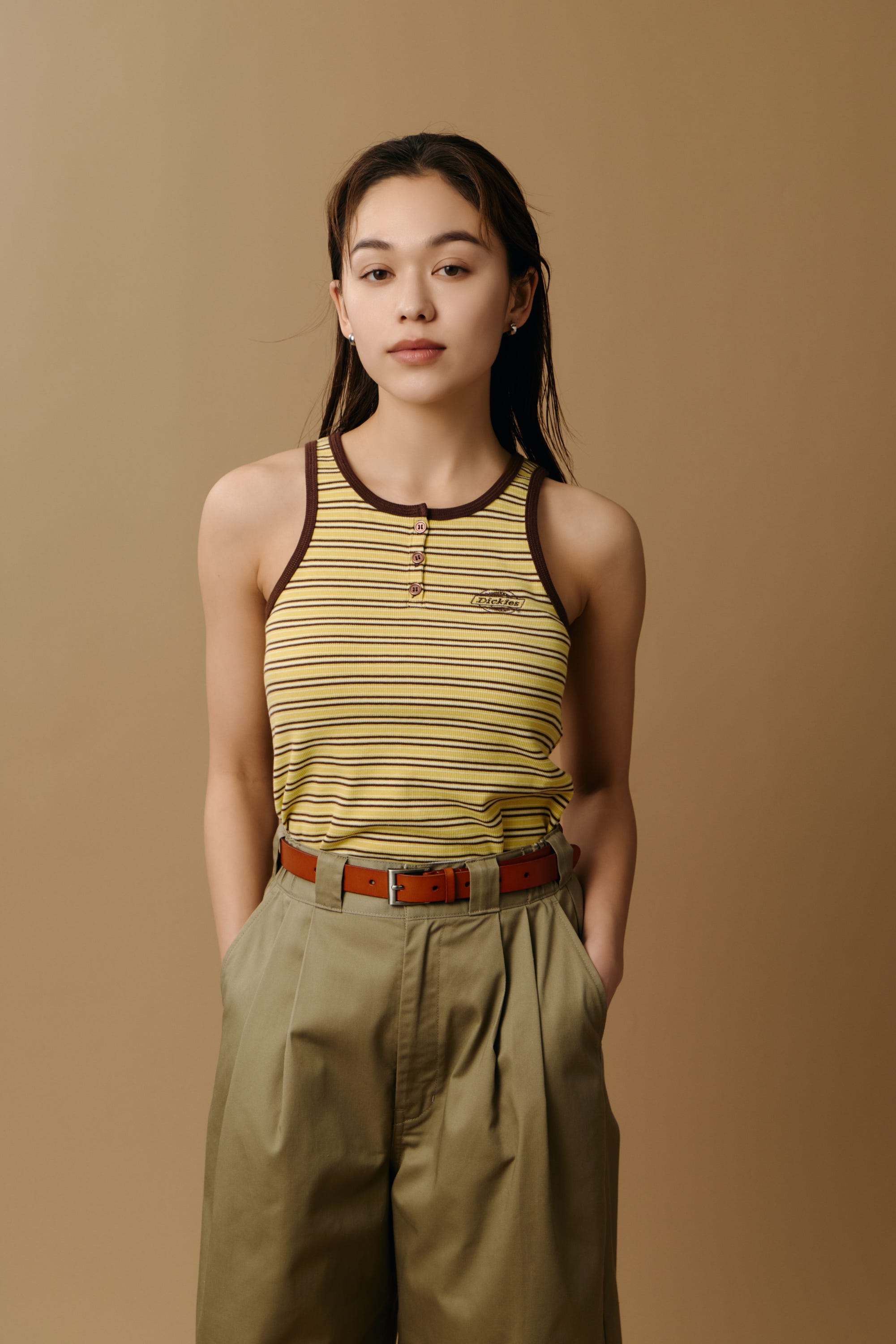 【Dickies（R）×AZUL】ヘンリーネックタンクトップ 柄YEL FREE