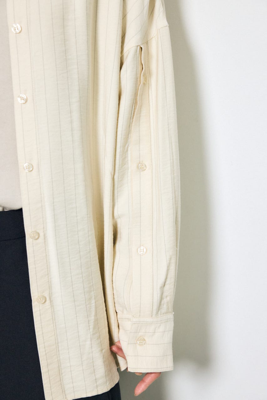 スリーブボタンストライプシャツ 柄BEG M