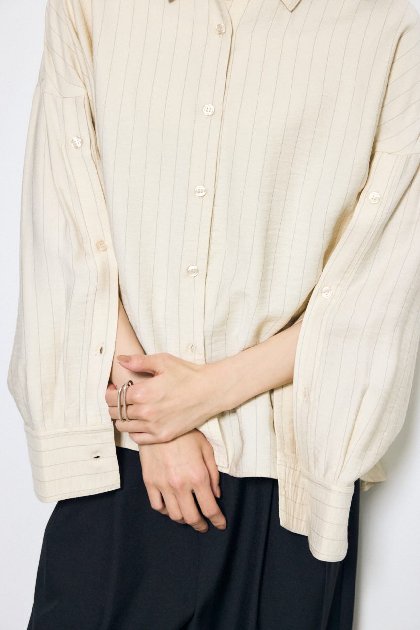 スリーブボタンストライプシャツ 柄BEG M