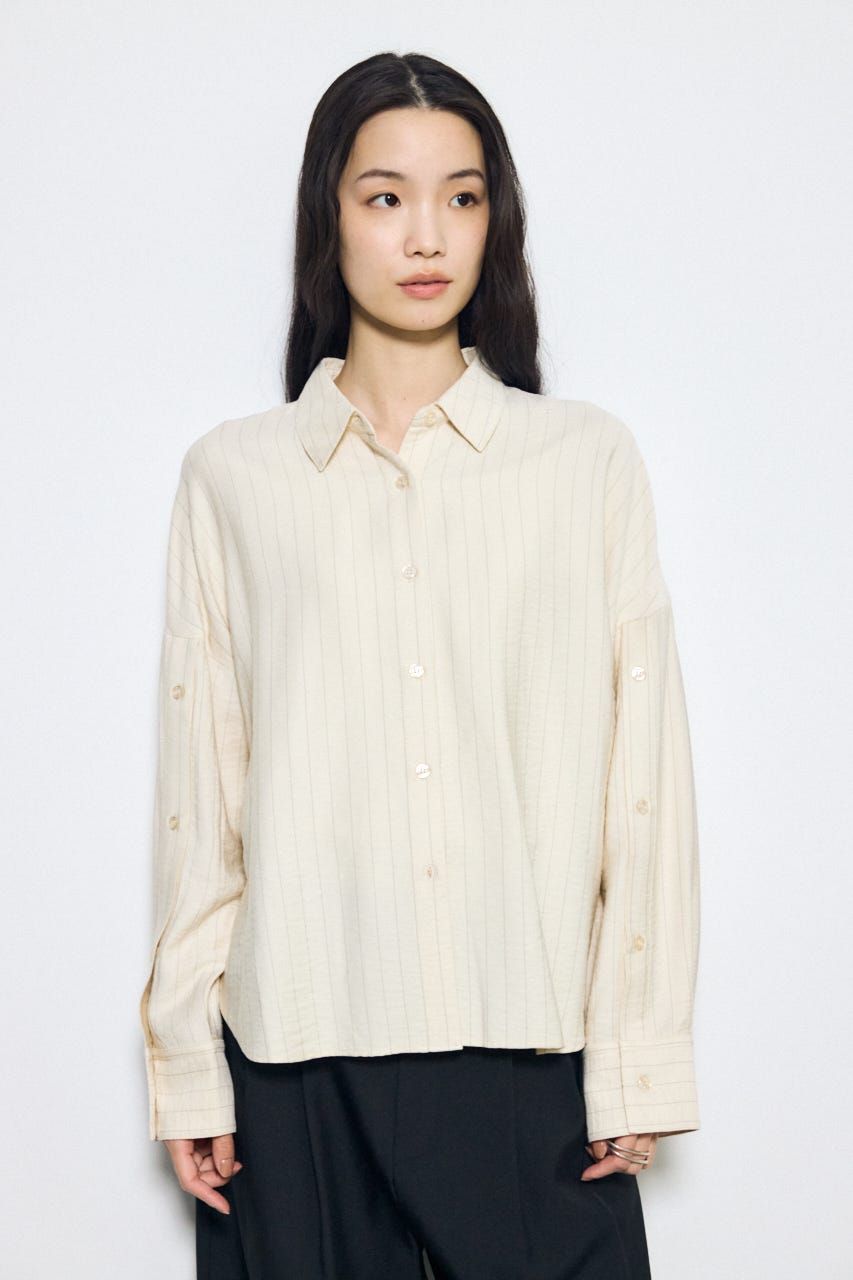 スリーブボタンストライプシャツ 柄BEG M