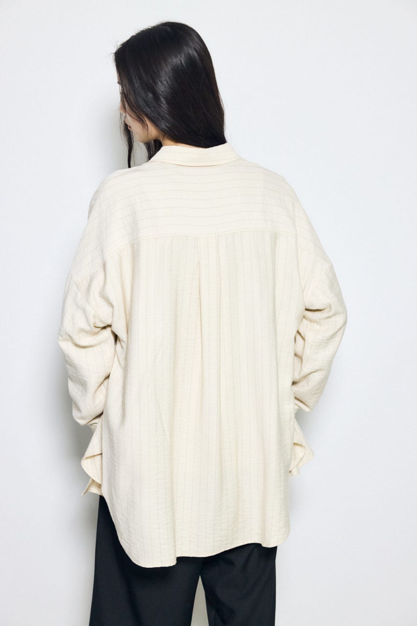 スリーブボタンストライプシャツ 柄BEG M