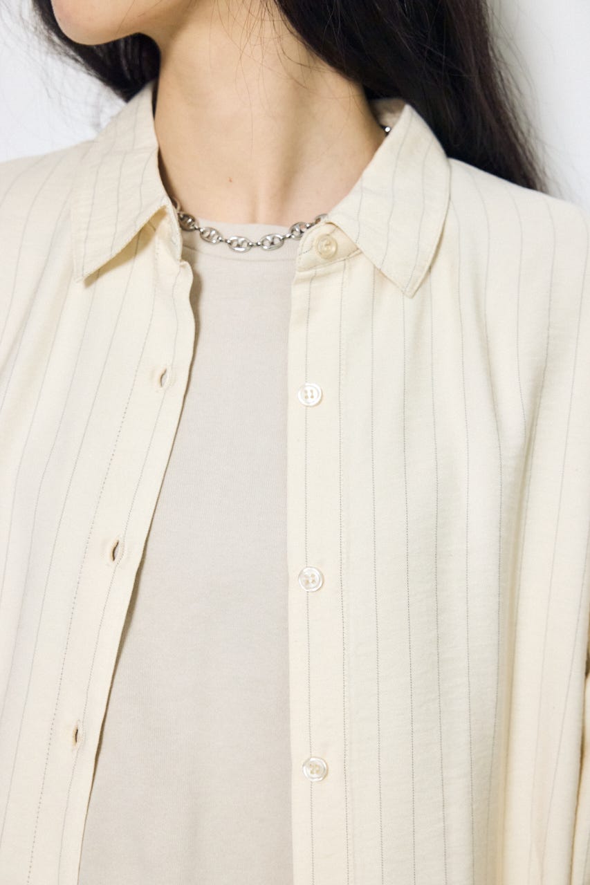 スリーブボタンストライプシャツ 柄BEG M