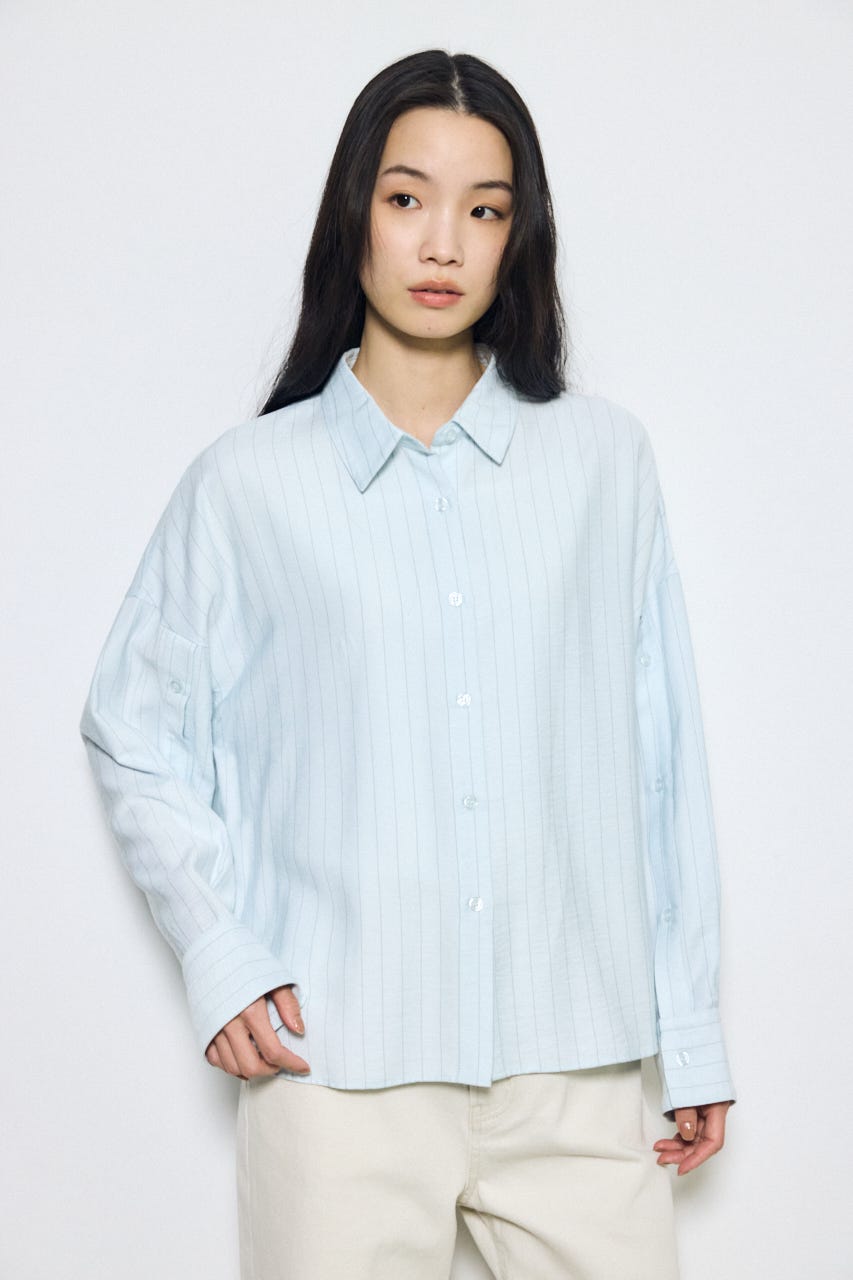スリーブボタンストライプシャツ 柄BLU S