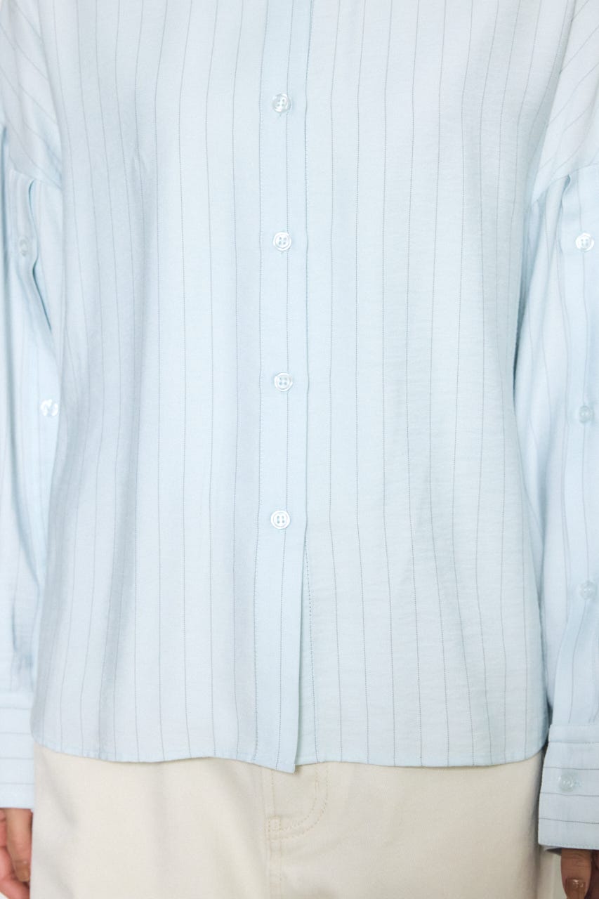 スリーブボタンストライプシャツ 柄BLU S