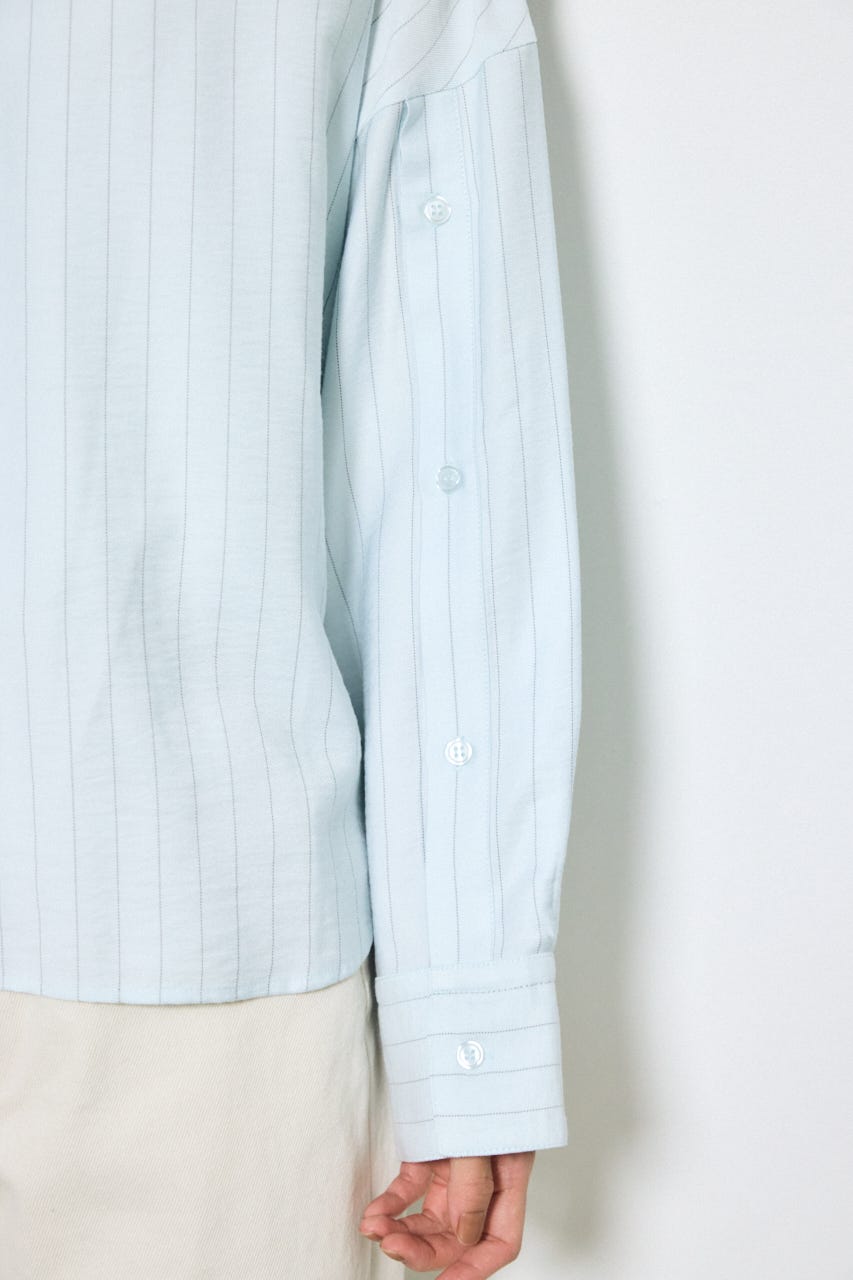 スリーブボタンストライプシャツ 柄BLU S